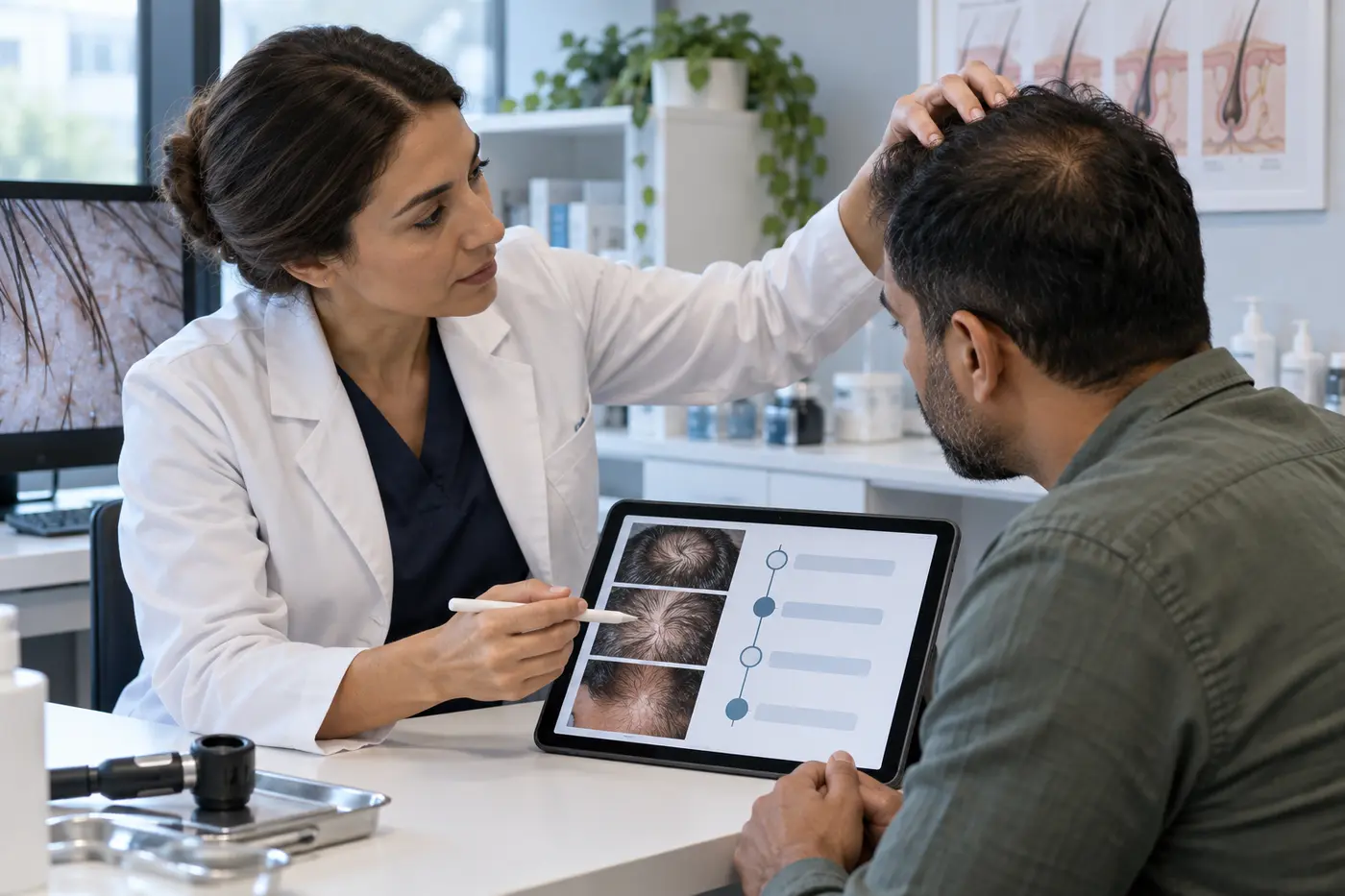 Professional examination of hair and scalp
