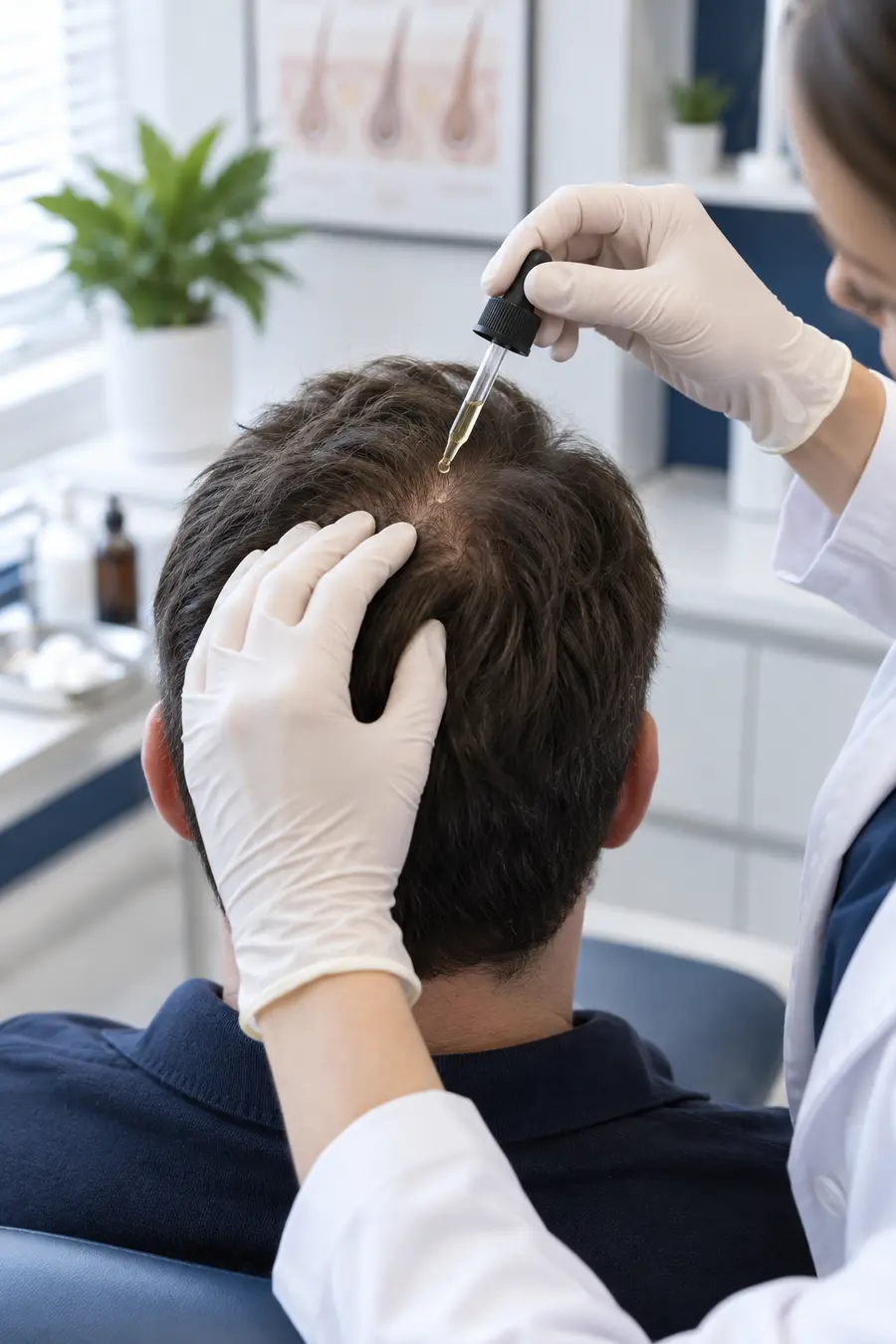 Clinician applying an unbranded topical solution to a patient’s crown
