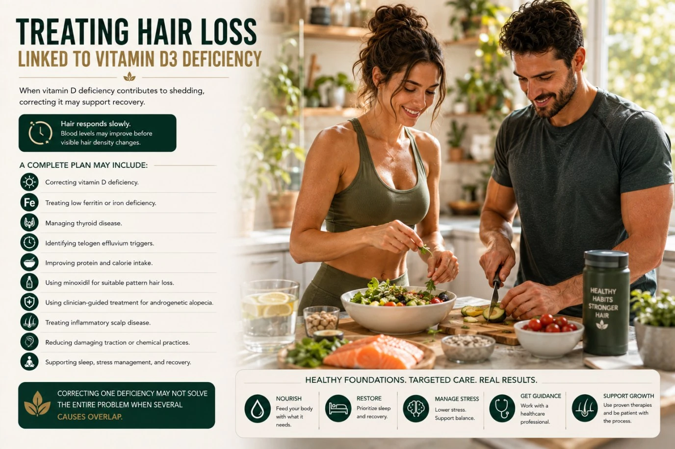 Treating confirmed vitamin D3 deficiency as part of a broader hair-loss plan