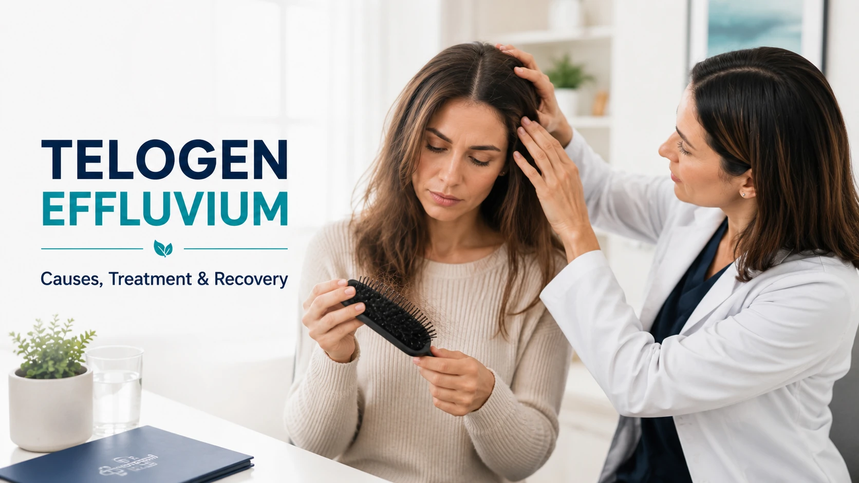 Woman experiencing diffuse hair shedding associated with telogen effluvium