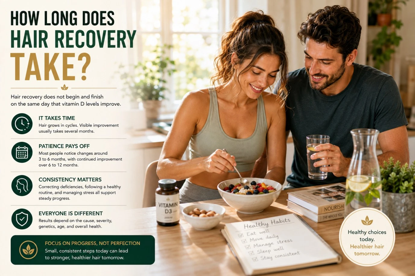 Hair-recovery timeline after correcting confirmed vitamin D deficiency